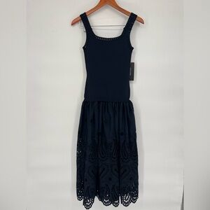 Current Air Anthropologie Contast Lace Knit Midi Dress Blue Size XS